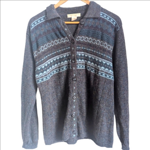 VINTAGE Blue Wool Fait Isles Academia Cabin Warm Knit Cardigan Size Medium